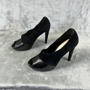 Audrey Brooke Ankle Bootie Women's 9.5 Black Suede Leather Peep Toe Stiletto